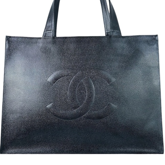 CHANEL CC JUMBO XL LOGO CAVIAR SHOPPER TOTE BAG EUC - Picture 1 of 14
